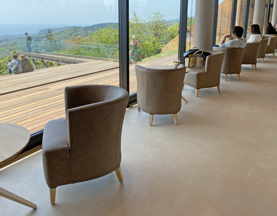 Microverlay®, low thickness concrete resin floor with nocciola finish. Café 321 Komuroyama, Japan. Project: Ishii Architect & Associates. 06