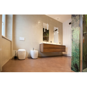 Microverlay®, low thickness concrete resin floor autumn brown finish. Private villa, Rijeka, Croatia