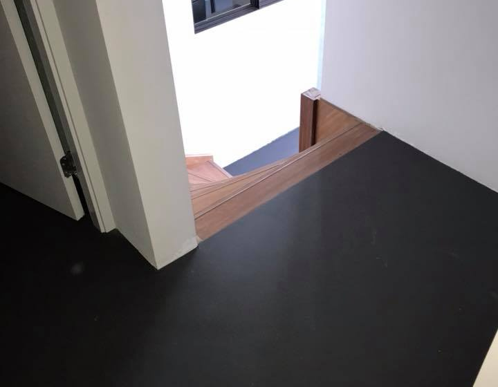 kitchen stairs minimal micro cement floor design