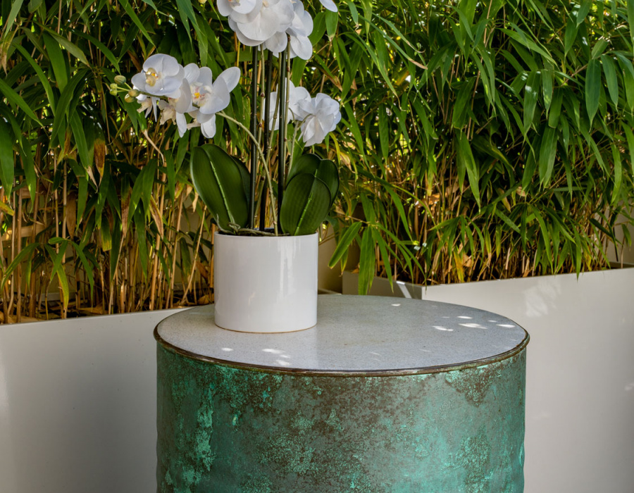 Oxydecor Verderame, verdigris garden table covering. Padua, Italy