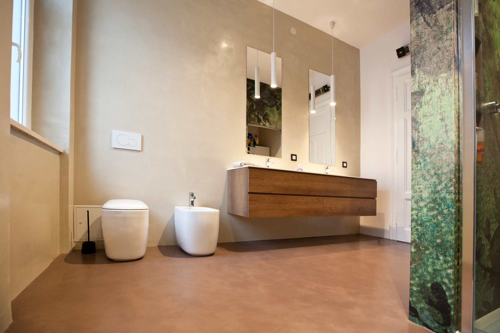 Microverlay®, low thickness concrete resin floor autumn brown finish. Private villa, Rijeka, Croatia